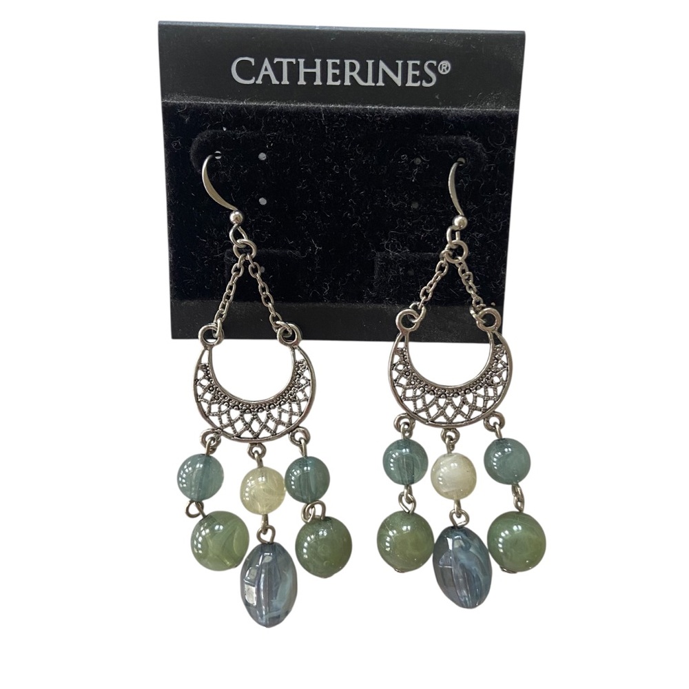 Catherines Silver Blue Bead Chandelier Earrings New